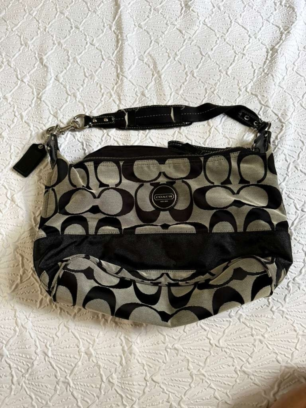 Coach Black and Gray Signature Canvas Shoulder Bag